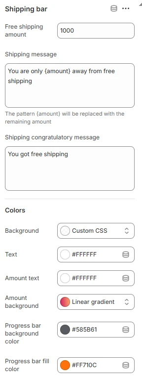 cart shipping bar settings