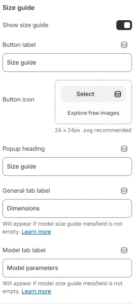 PDP size guide