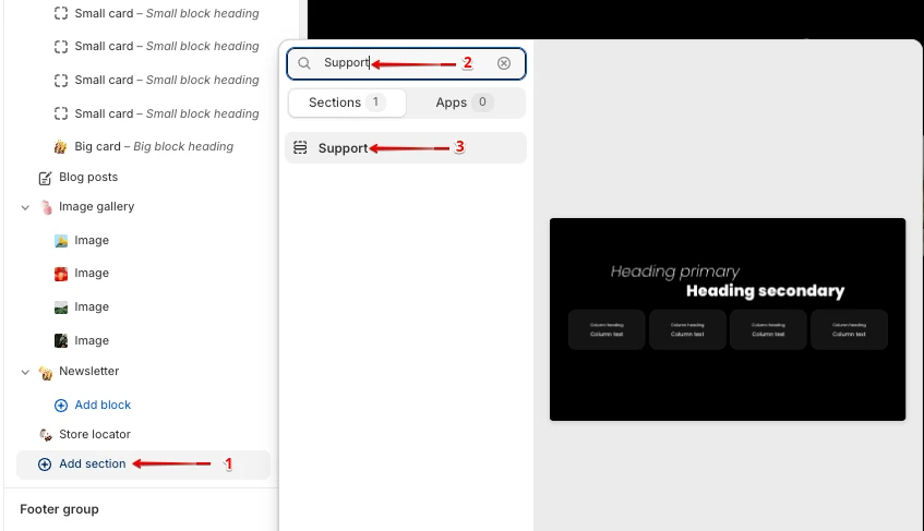 Support adding a section