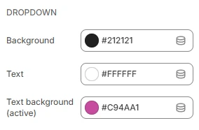 header settings color dropdown menu