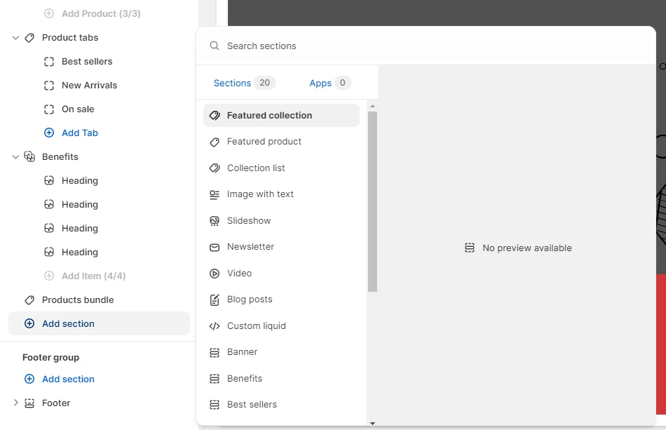 homepage sections