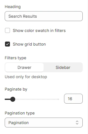 Section settings General