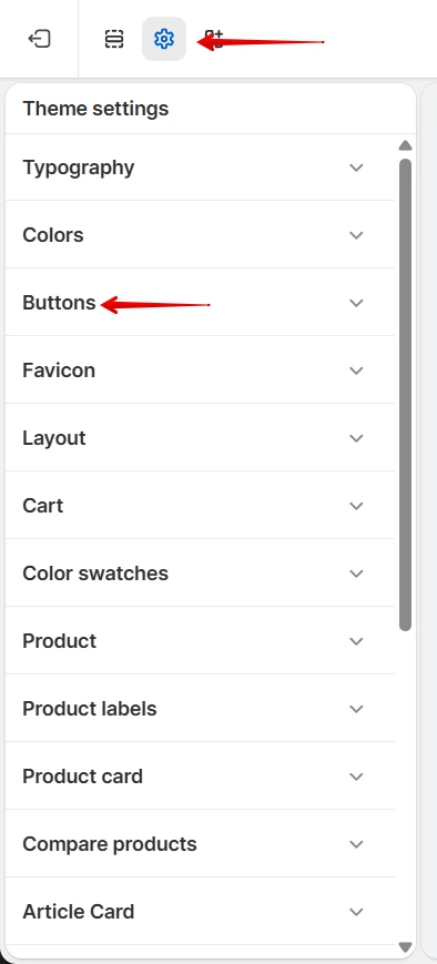 theme settings buttons 