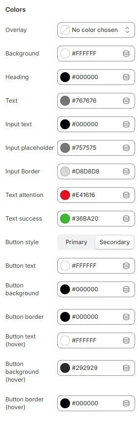 password content settings colors