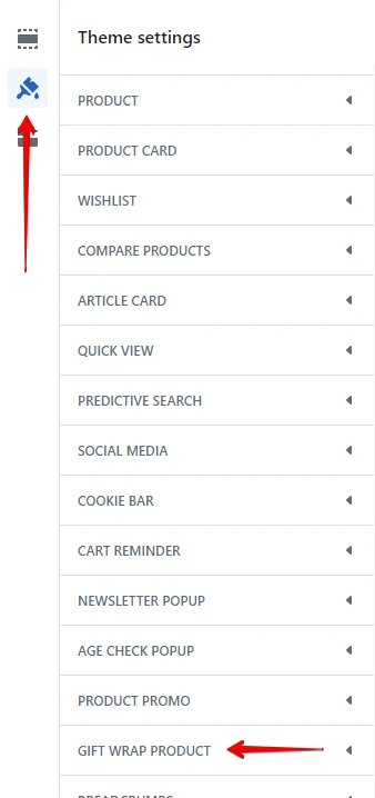 Gift wrap product settings