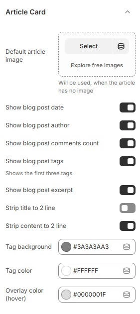 Article card settings