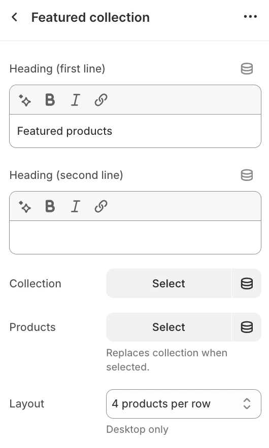 Featured collection section settings