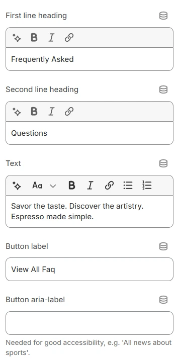 FAQ section settings 1