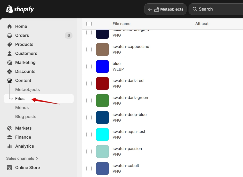 upload swatches