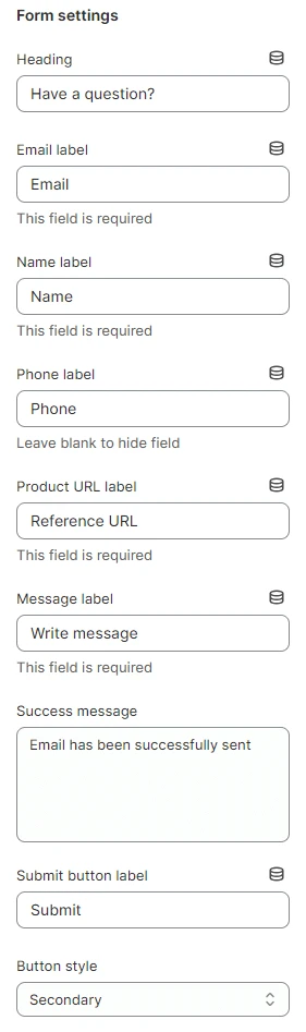 form settings