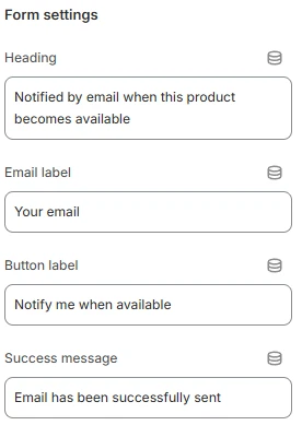 PDP Block Notify Me Form settings