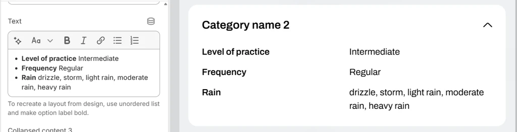 product template collapsible content preview