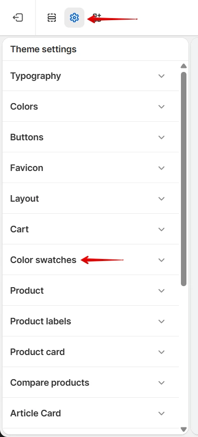 theme settings color swatches
