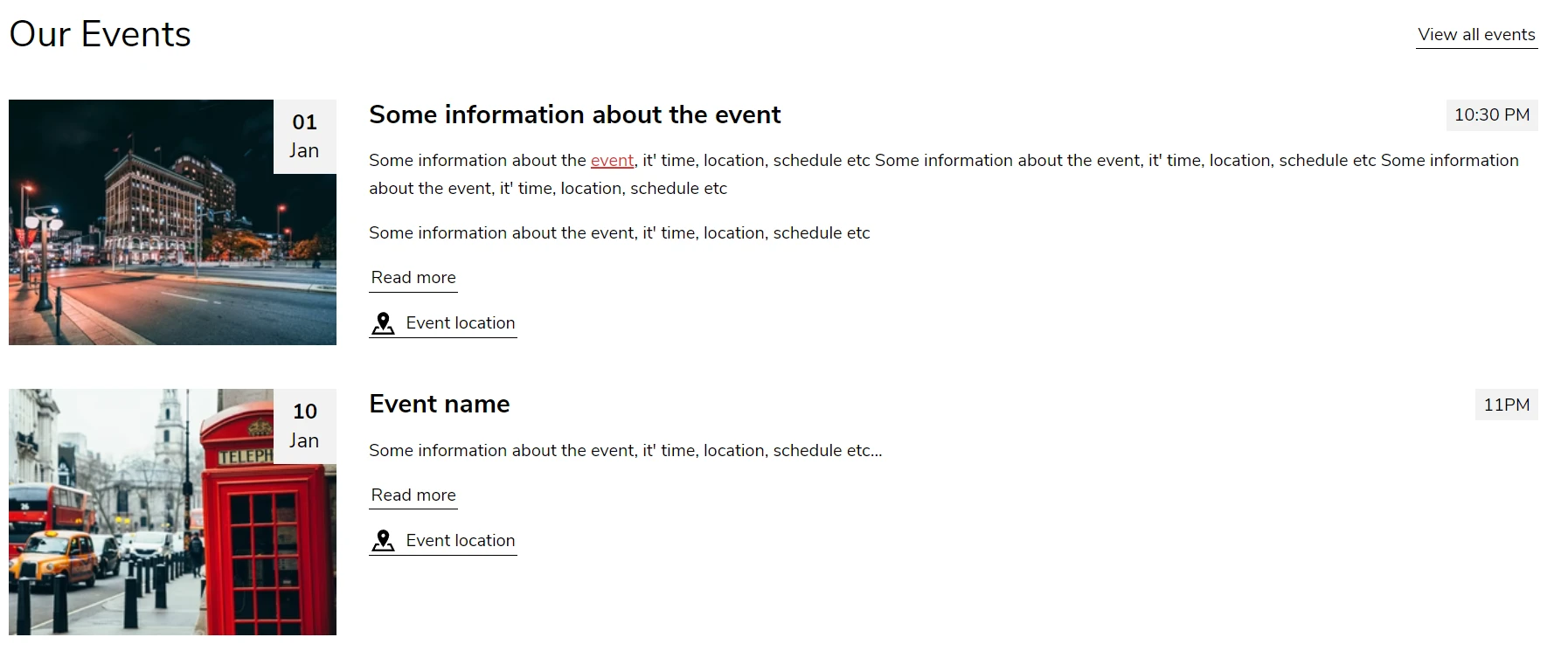 Events calendar (Preview 1)