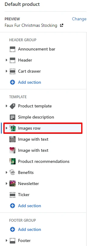 Images row (adding)