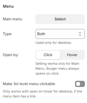 header settings menu