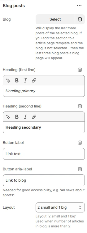 Blog posts section settings
