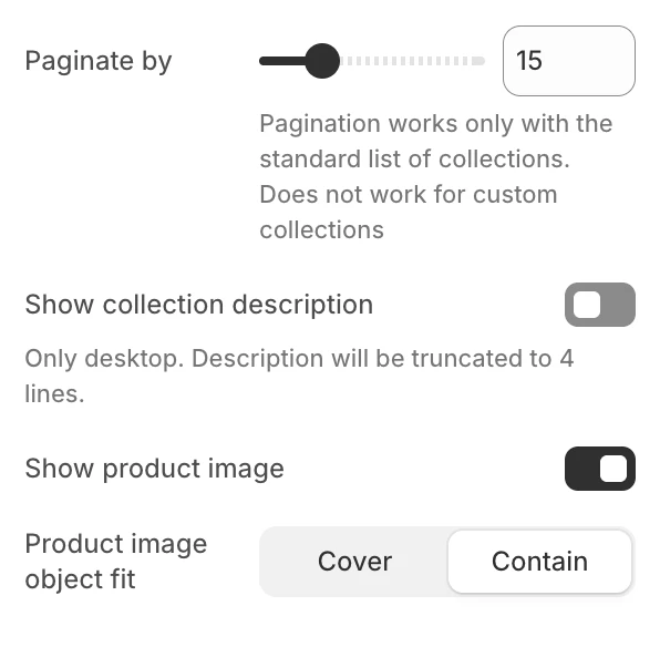 List collections settings 2