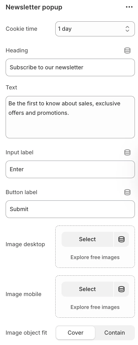 Newsletter popup settings