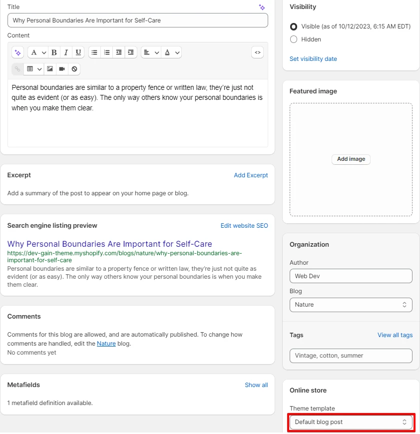 article setting
