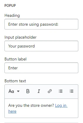 Password header (popup)