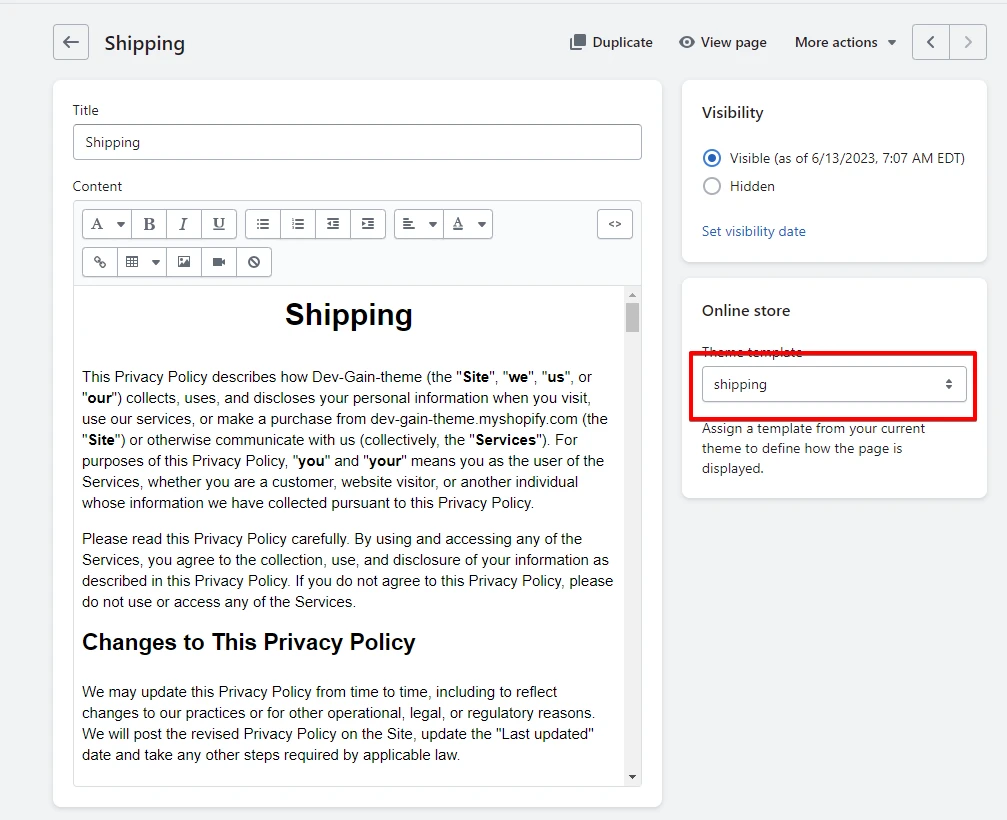 shipping and returns page