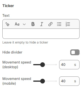 password header settings ticker