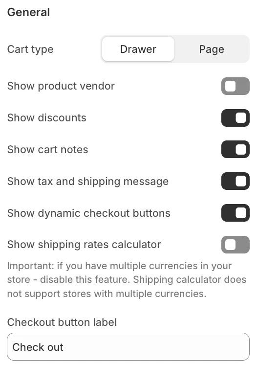 cart settings