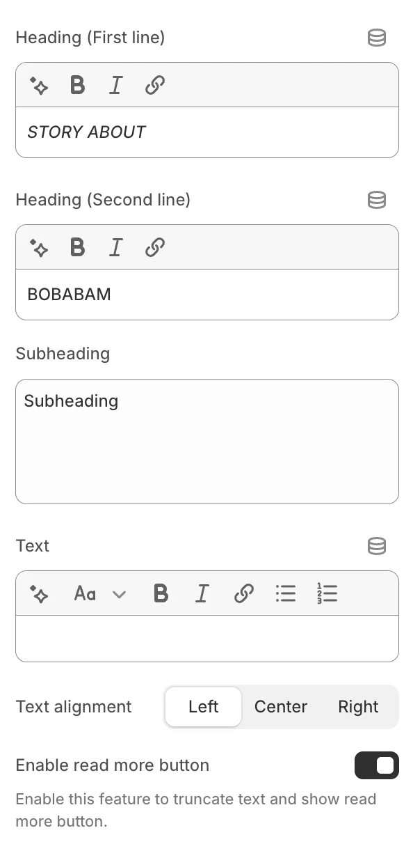 Rich text section settings