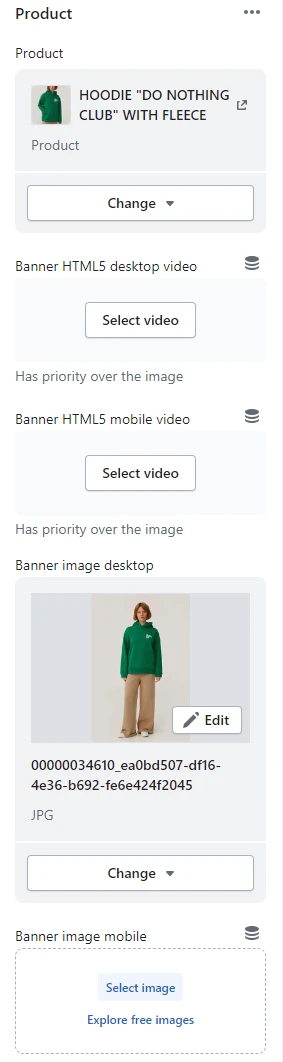 Product banner (Block settings)