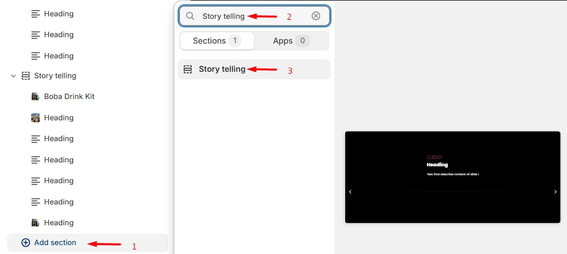 Store telling adding a section