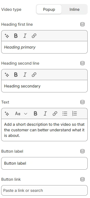 Video section settings