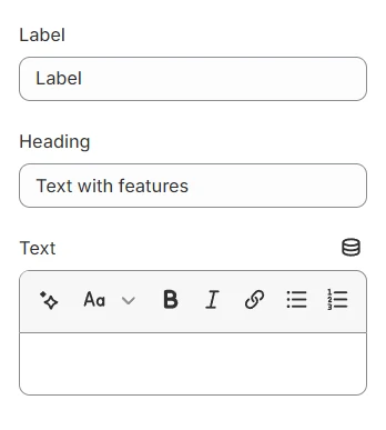 text with features general settings