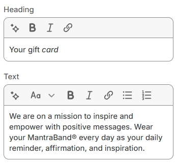 Gift card settings