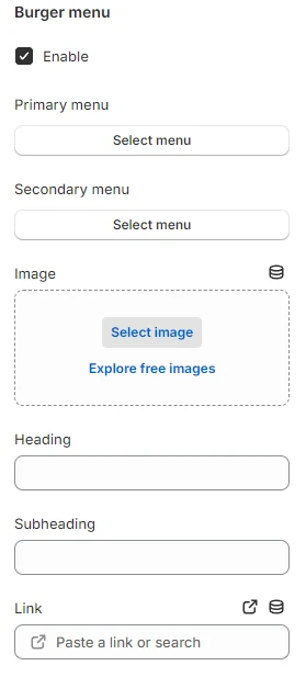 header burger menu settings
