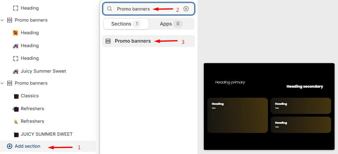 Promo banners adding a section