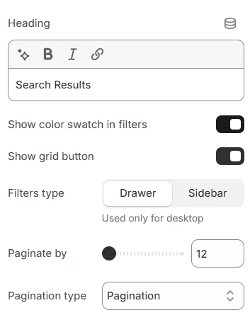 Search template settings