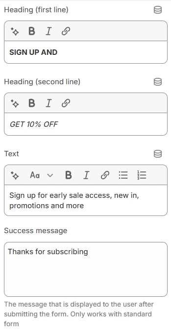 Section settings 1