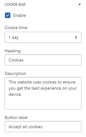 Cookie bar settings (General)