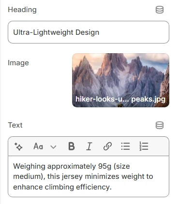 product info block settings