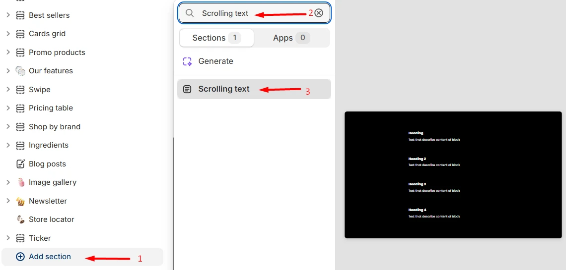 Scrolling text adding a section
