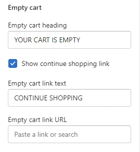 Empty cart settings