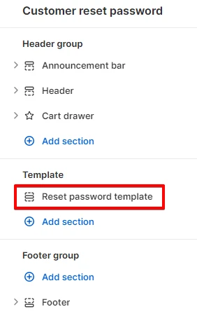 Reset template adding a section