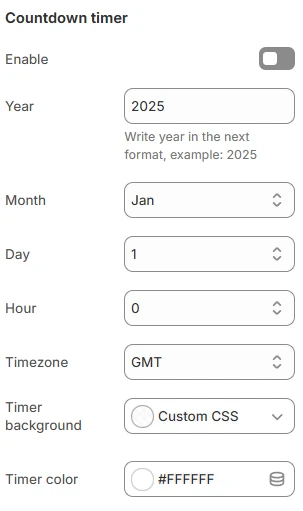 countdown settings