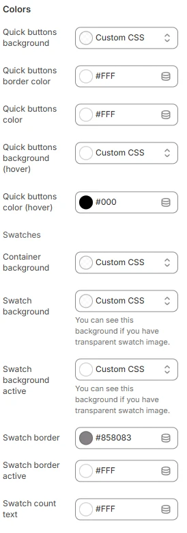 product card color settings