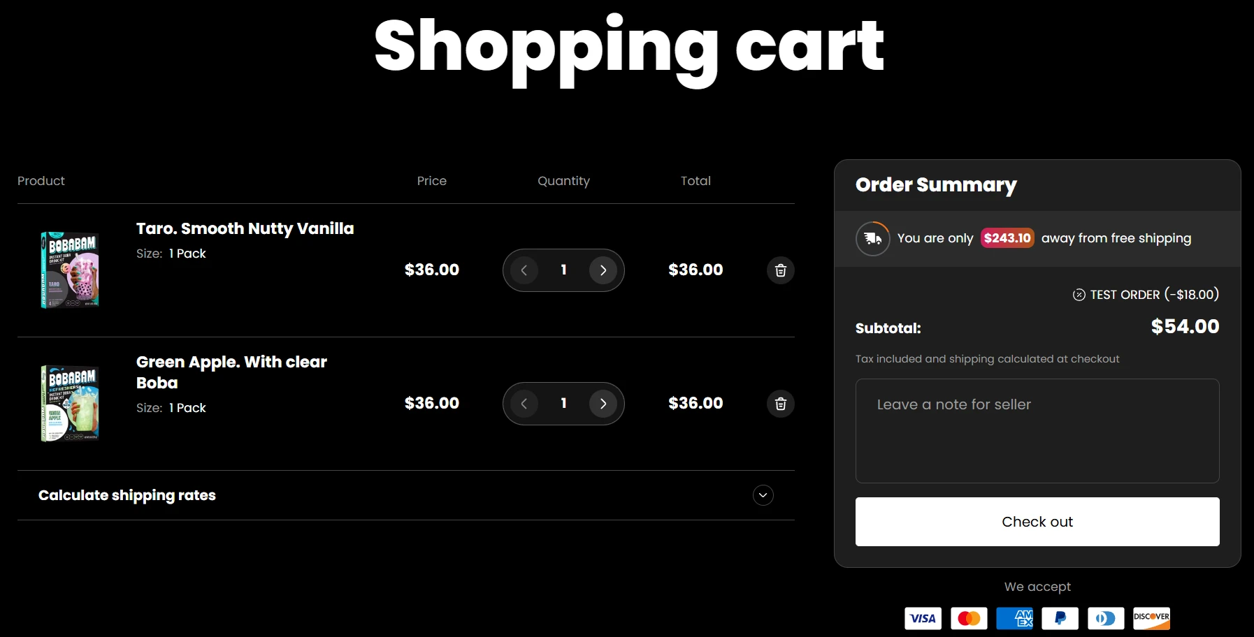Cart page