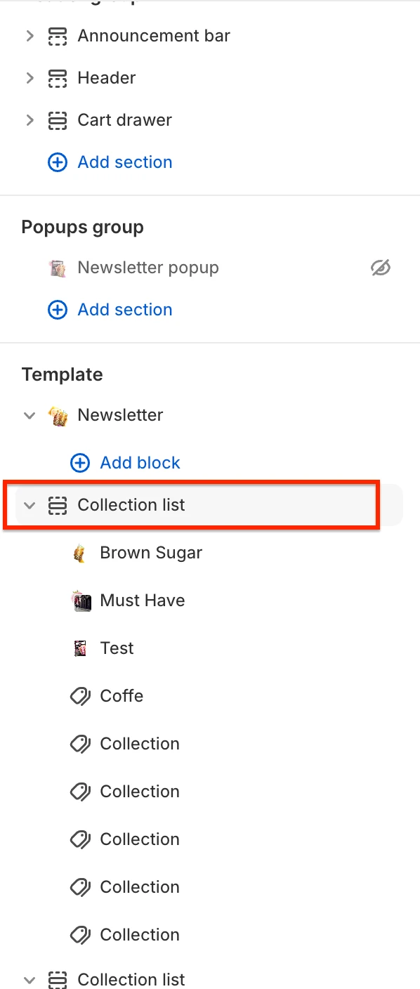 Add collection list section
