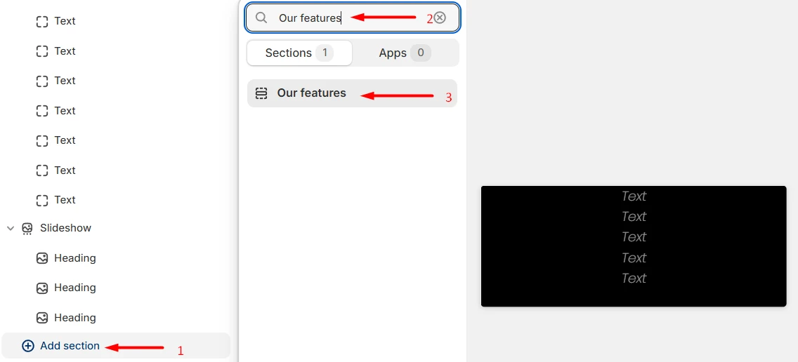 Our features adding a section